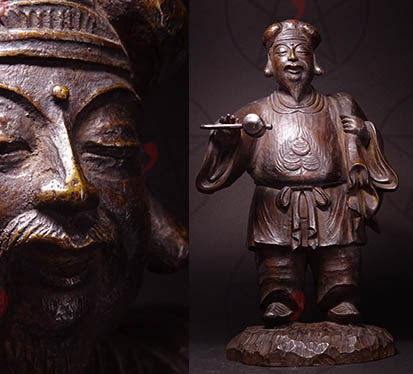 Japanese sculptor Xiufeng made of cast copper imitation wood carving big black sky secret school antique big black sky god of wealth 9 3kg