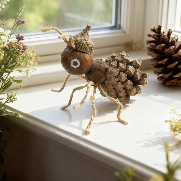 Natural Pine Cone Ant Handmade Ornaments, Ins-Style Creative DIY Small Ornaments, Children's Natural Handmade Photo Props