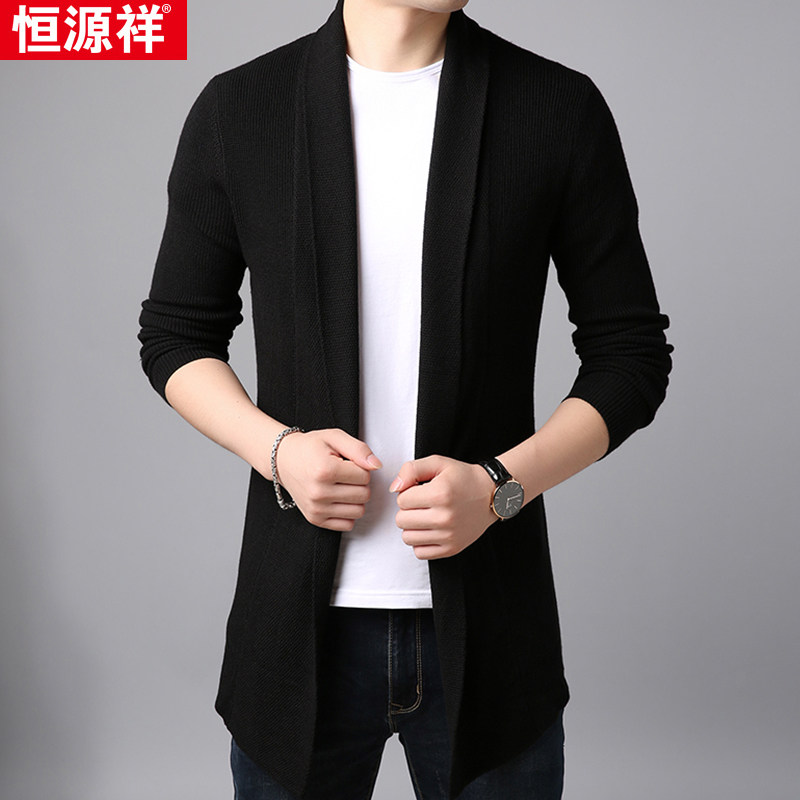 Hengyuanxiang men's autumn and winter thick cardigan men's wool mid-length knit trench coat coat outside wearing tide