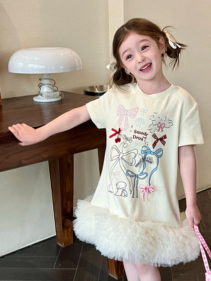 栀了成长记童装女童甜美俏皮可爱网纱连衣裙夏新款儿童网纱T恤裙