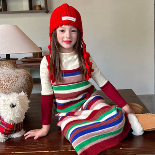 栀了成长记女童装条纹针织吊带裙秋季新款儿童女宝时髦百搭连衣裙