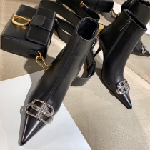 High heel boots female 2020 Spring and Autumn New Double B pointed single boots side zipper fashion slim naked boots bbbutton boots