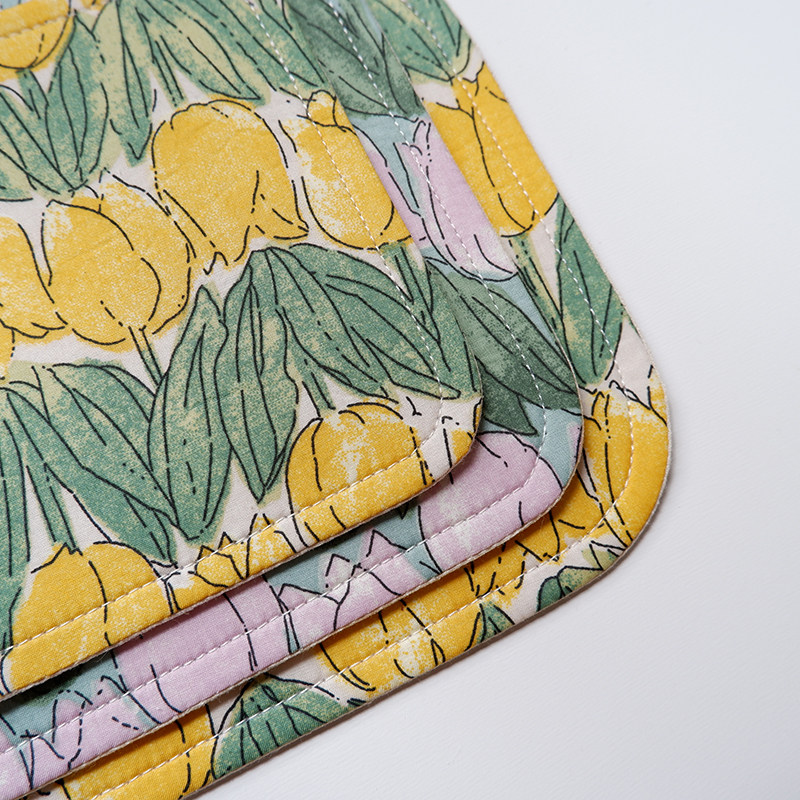 Tulip handmade fabric rounded square quilted placemat coaster one person food tea mat