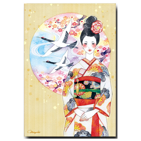 Japanese System of Japanese and Taoiaura Xiaokang and Wind Girl Watercolor Painting Postcard 