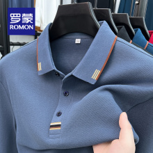 Romon Spring New Pure Cotton Men's Long sleeved T-shirt Loose and Casual All Cotton Middle aged Men's POLO Top Clothes