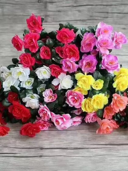 Artificial Azalea Soft Decoration Green Belt Flower Box Outdoor Plastic Fake Flowers Silk Flowers School Decorations Azalea