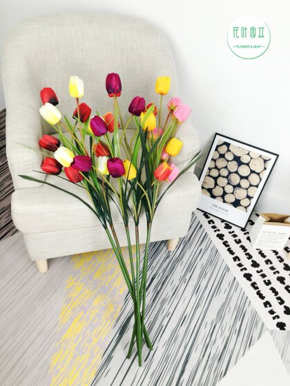 Artificial Tulip Single Stem Silk Flower Vase Fake Flower Decorative Flower Branch Living Room Home Decoration Vase Flower Arrangement