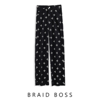 (Braid Boss Home) Cross printed straight drum black pants 8615