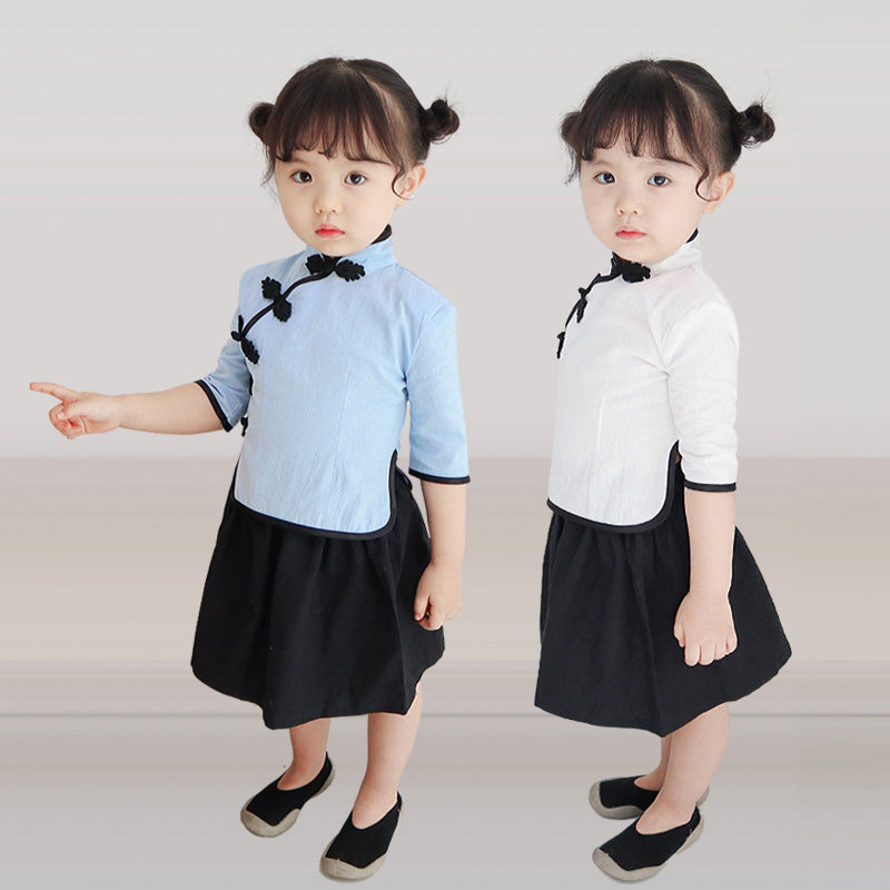 Good quality of the Chinese female girls Han-serving children performing cotton retro-ancient short sleeve school suit