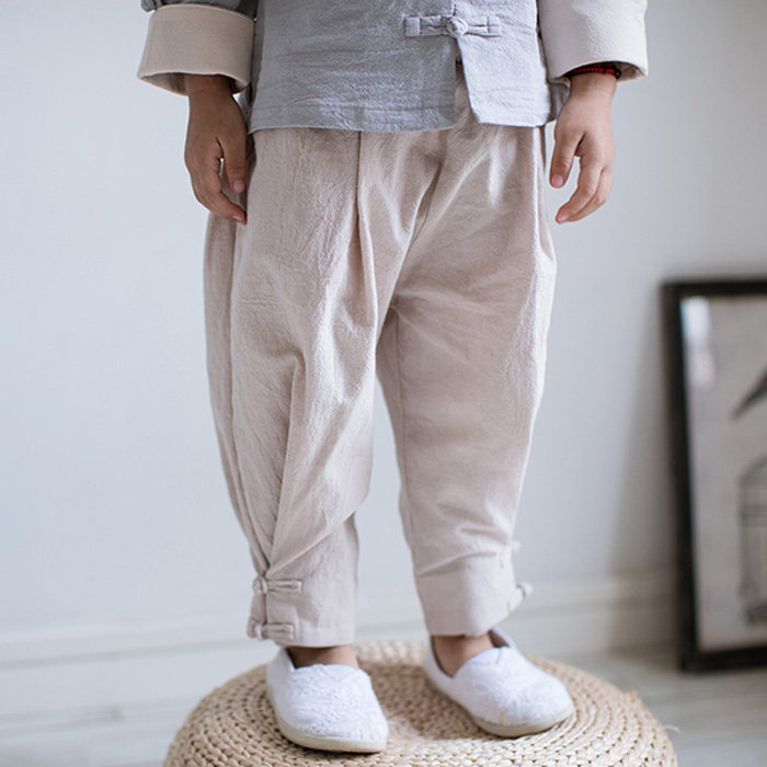 Children's spring and autumn wide-legged trousers new Chinese style trousers boys retro winter style thickened trousers