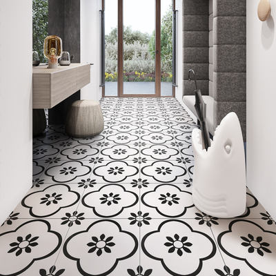 Kitchen floor black and white flower tiles, self-adhesive bathroom tiles, wall stickers, kitchen oil-proof stickers, wallpaper, floor stickers