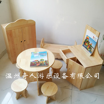 Kindergarten early education children log doll home camphor pine wood mini furniture house toy area corner