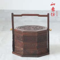 Redwood Red acid branch basket fruit plate food box solid wooden multi-layer snack box home Chinese antique living room with lid