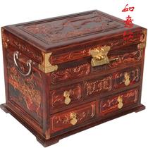 Mahogany jewelry box Big red acid branch icing on the cake storage box Jewelry box Solid wood antique lock mirror large