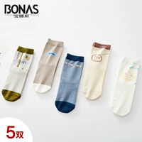 5 đôi tất Baonas mùa xuân và mùa thu vớ cotton màu rắn vớ nữ ngắn trẻ em Hàn Quốc vớ bé sọc dễ thương - Vớ bông vớ champion