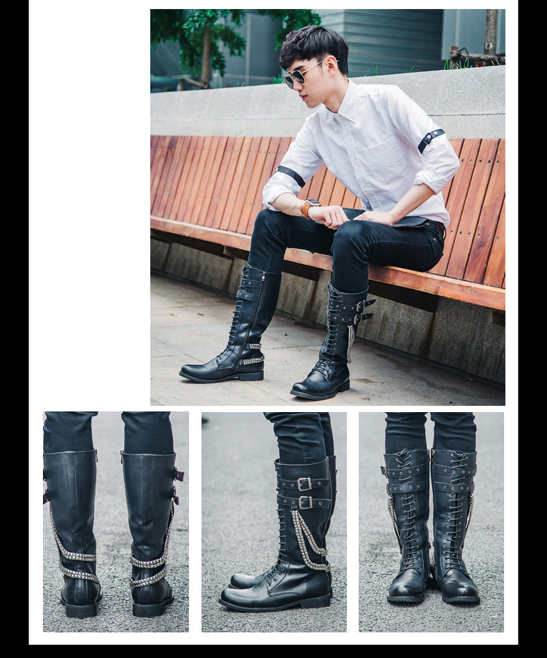 Mùa xuân cao cấp punk da của nam giới khởi động nền tảng thời trang sân khấu trình diễn khởi động xu hướng Martin khởi động ống dài khởi động của nam giới giày da nam cao cổ đẹp
