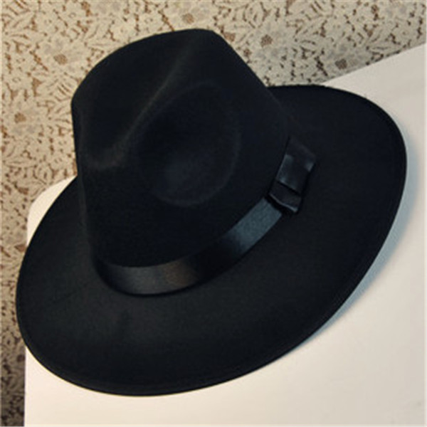 レトロなつば広フェルト帽、古上海徐文強帽、黒の丁寧な舞台小道具、古代衣装写真撮影用小道具帽子