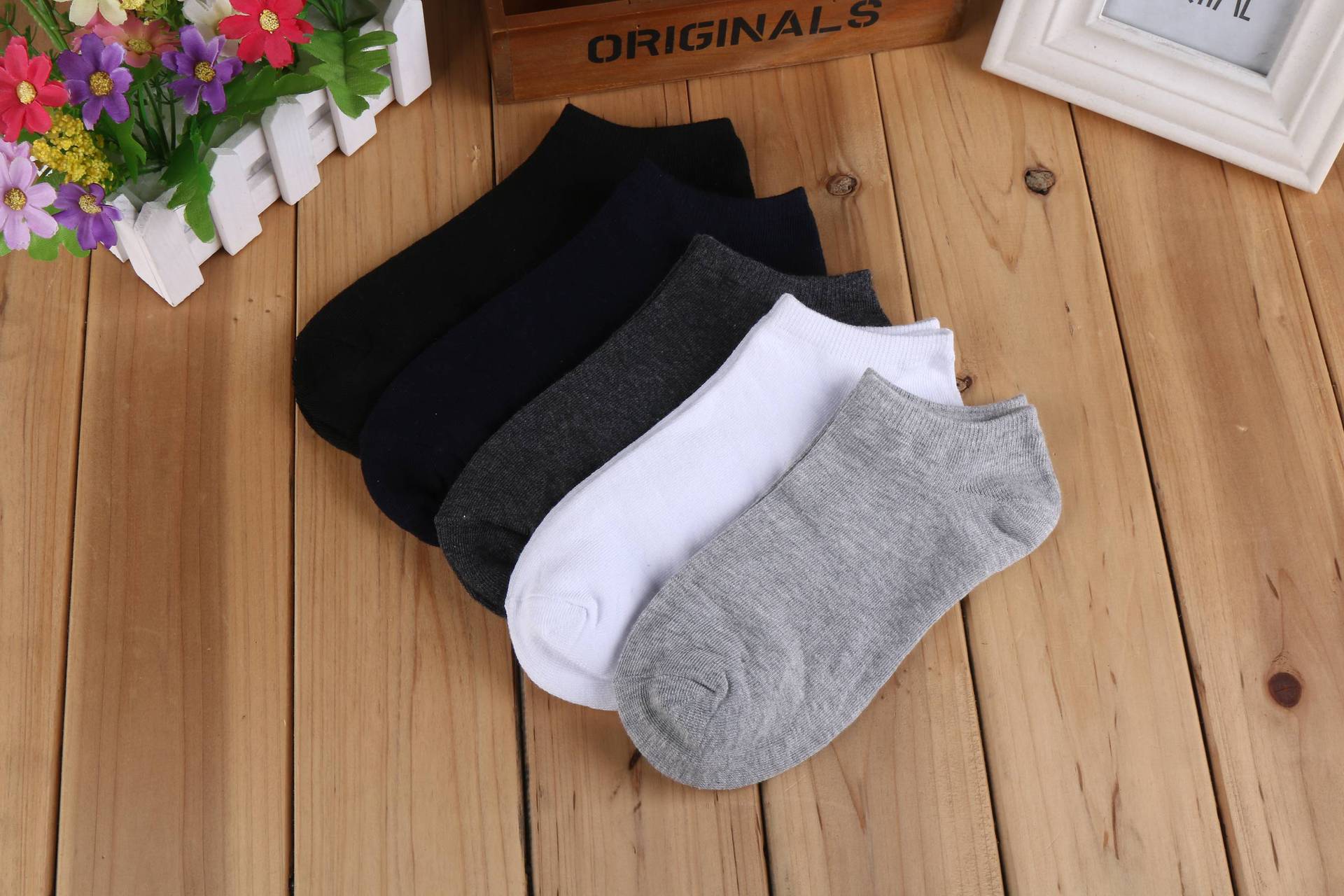 Vớ cotton nam bốn mùa vớ vớ nông miệng thấp để giúp vớ nam màu rắn phần mỏng vớ cotton nam - Vớ nam tất ngắn cổ