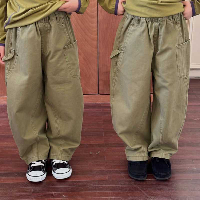Happydogs Pocket Scimitar Cargo Pants Children's Three-Dimensional Cut Fashionable Wide-Leg Loose Casual Long Pants