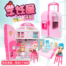 Childrens kitchen toy refrigerator set simulation kitchenware Girl cooking at home cooking trolley suitcase gift