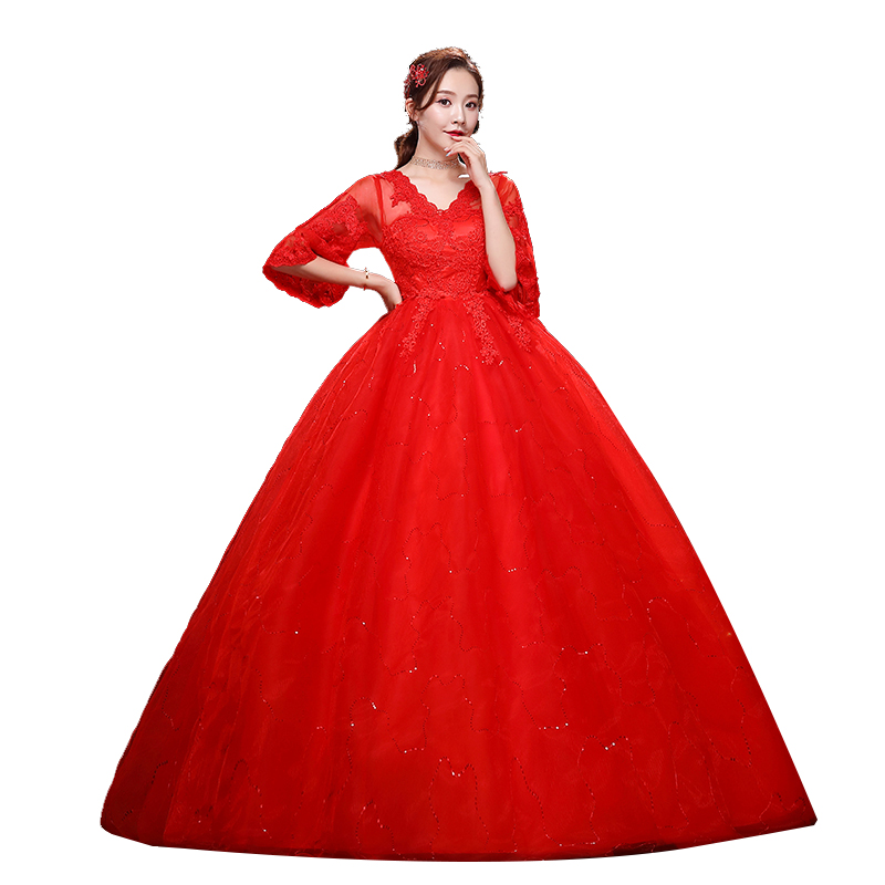 Red red wedding shoes for bride, 13 years, 2020, city style, open shoulders Red red wedding shoes for bride, 13 years, 2020, city style, open shoulders