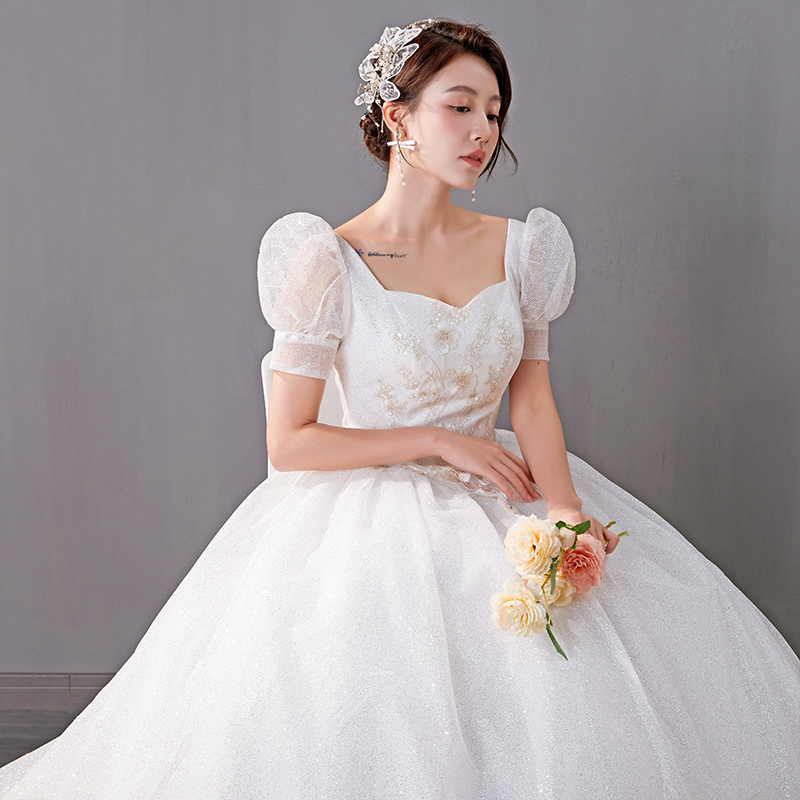 One -character wedding dress 2023 new bride temperament tail puff puff small, simple main Somon super immortal dream One -character wedding dress 2023 new bride temperament tail puff puff small, simple main Somon super immortal dream