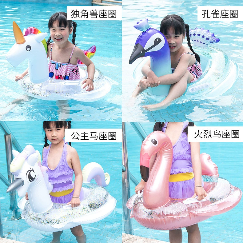 Nhẫn bơi đỏ cho trẻ em Ghế bơm hơi mới Princess Ma Unicorn nổi hàng gắn kết vòng bơi sequin tùy chỉnh - Cao su nổi