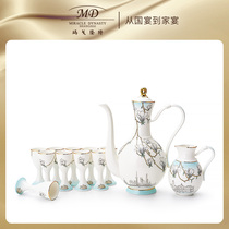Margolonte 10 people Magnolia open bone porcelain wine set set home Chinese creative wine wine bottle bottle gift