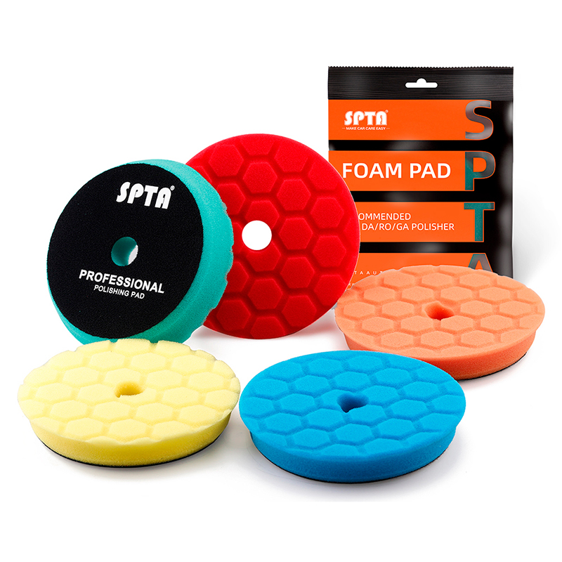 SPTA hypotenuse honeycomb polished sponge disc shock throwing machine self-adhesive waxed sponge car beauty eccentric machine polished disc