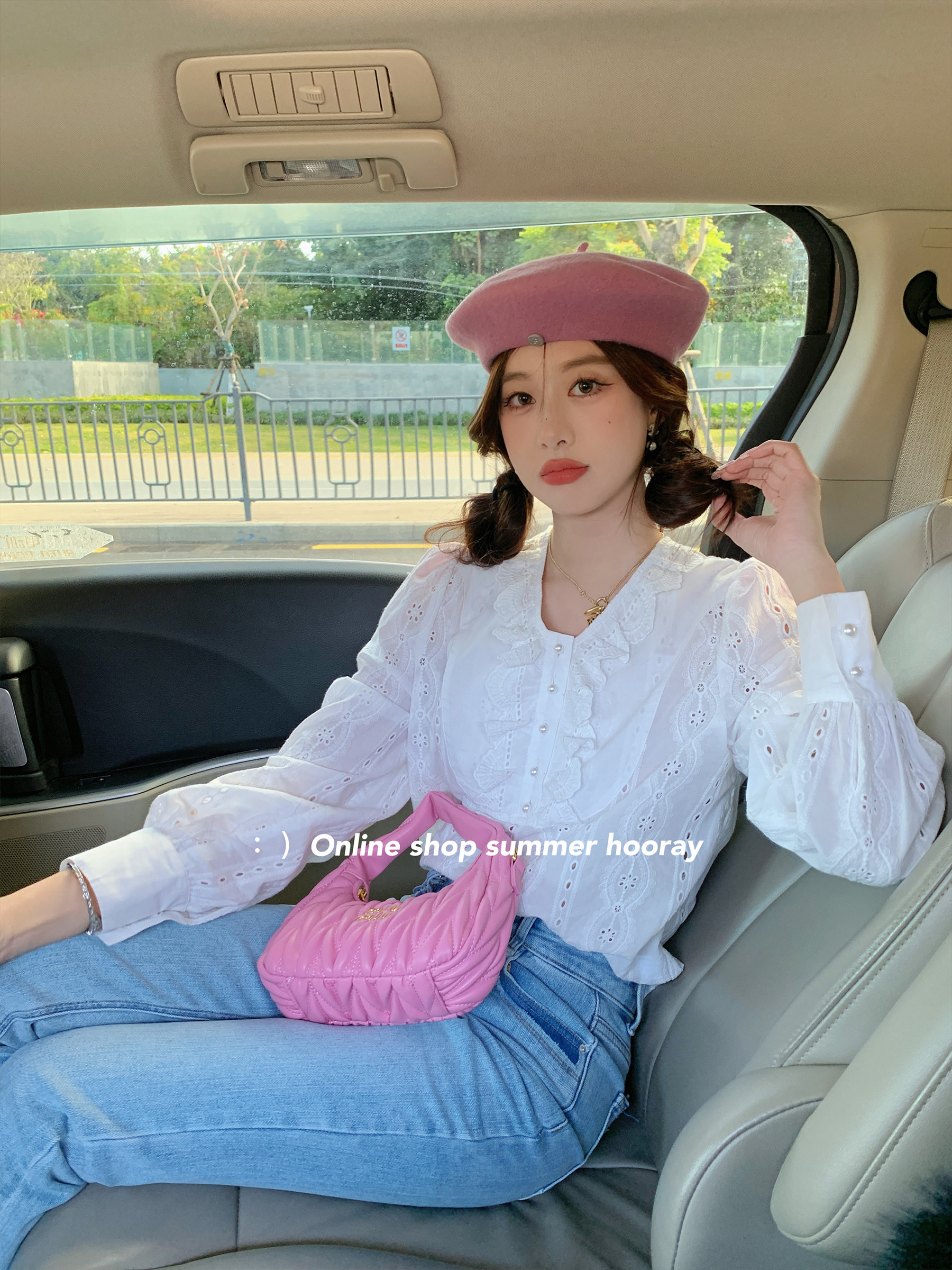 Summer home heavy industry embroidery hollow French chic ruffled white shirt women's French top design sense niche