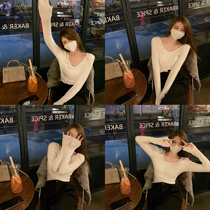 Summer home 2021 early autumn new basic short large round neck slim long sleeve T-shirt women ins base shirt top