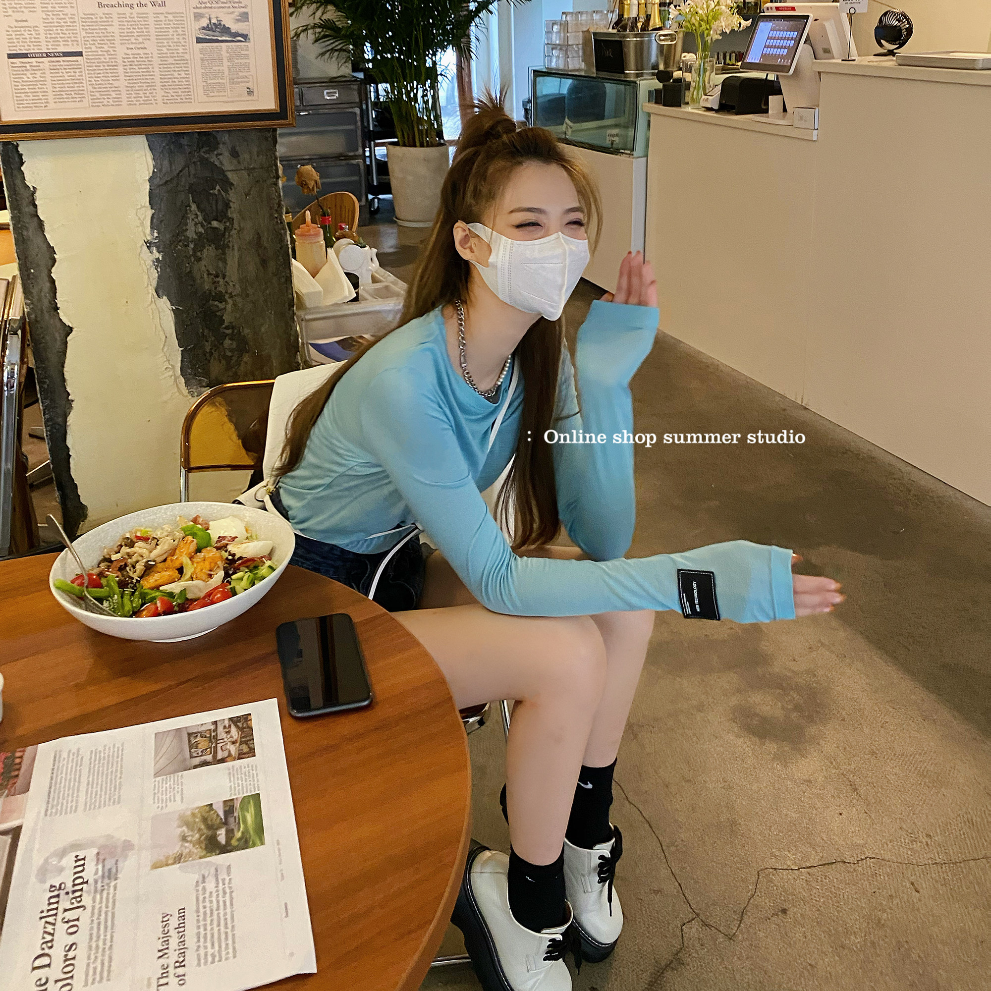 Summer family cotton label t-shirt women's early autumn top solid color long-sleeved bottoming shirt design sense niche ins trend