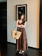 Xiajia pearl chiffon pleated drawstring suspender dress seaside resort style light luxury niche non-colliding long skirt