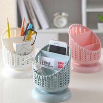 Simple Creative Imitation Rattan woven hollow plastic pen holder multifunctional Desktop Storage Box storage bucket student stationery