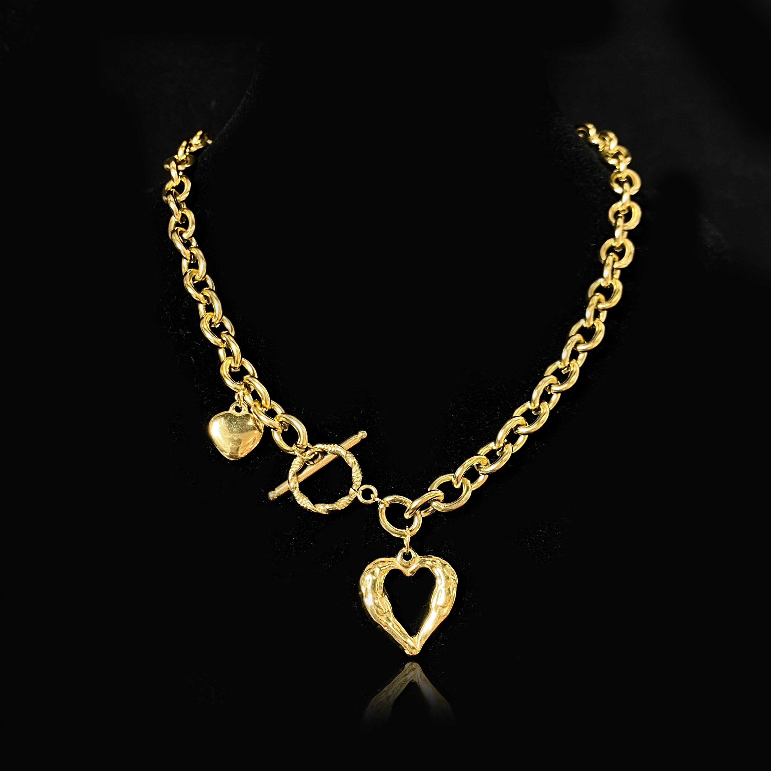 Hong Kong Amberman double love chain clause OT chain hollow necklace electroplated gold in furnace