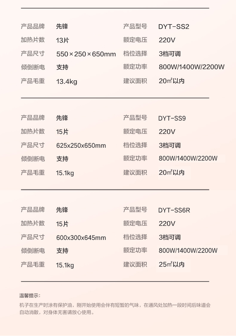 先锋 油汀取暖器 2200w 带加湿功能不干燥 图21