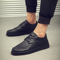 Summer anti-oil full black Korean version leather shoes mens shoes kitchen working chefs shoes waterproof social casual little leather shoes