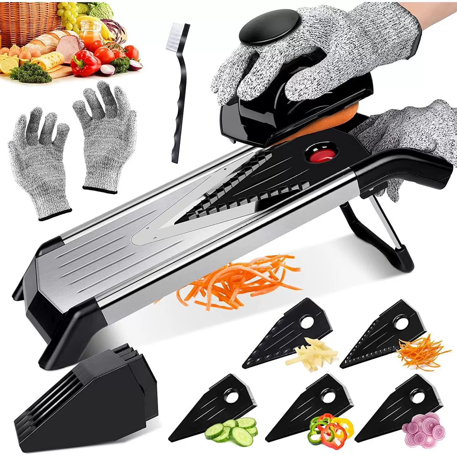 TV hot selling cross-border stainless steel vegetable cutter V-shaped 5-in-1 multi-functional vegetable, fruit and potato grating slicer