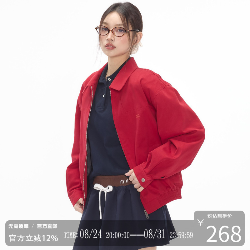 Codice Lab Red Harrington Jacket Autumn Basic Commuter Unisex Versatile Short Loose Coat Trendy