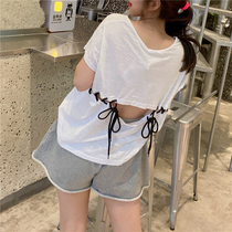 BORAKOO Korea Dongdaemun summer self-retention~Spicy special leaky back strap white short-sleeved T-shirt