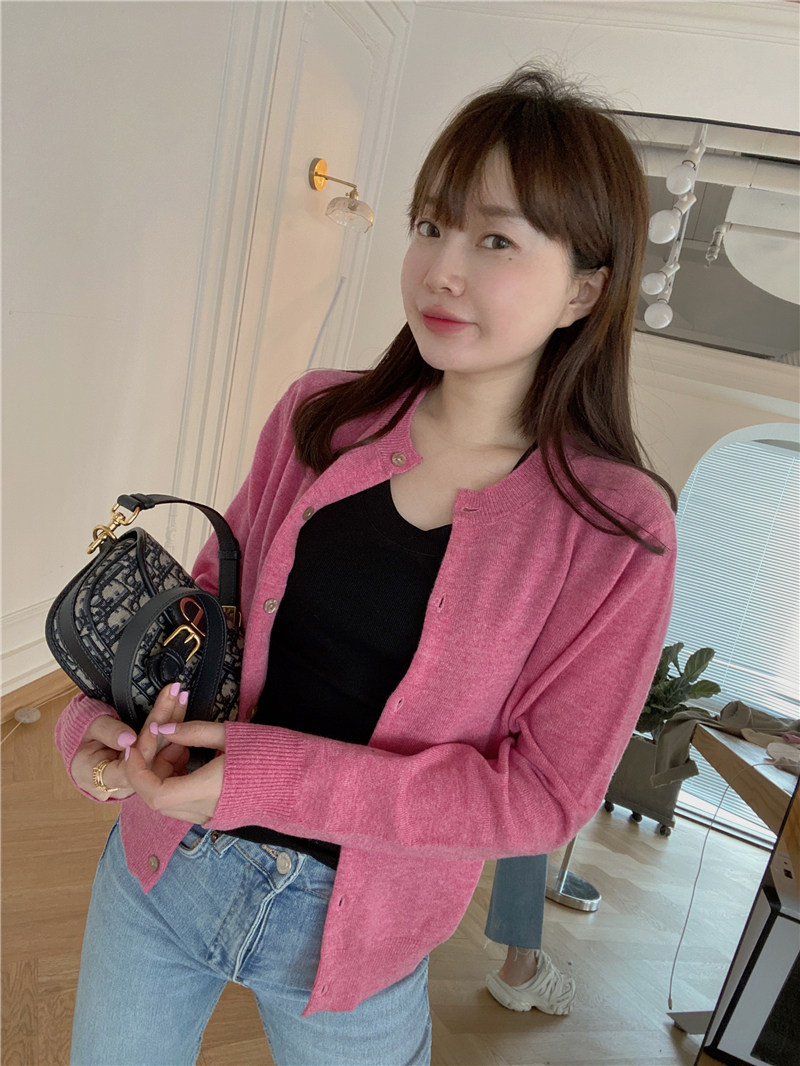 South Korea Bora Home Dongdaemun Senior Custom Summer Giant Love ^ Light Berry Powder Knit Sweater Sweater Jacket