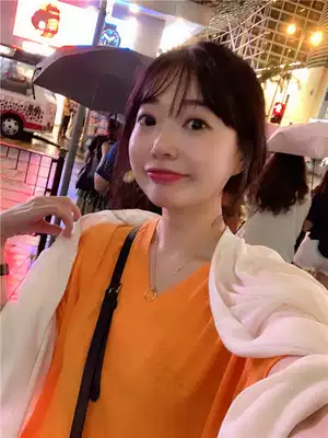 BORAKOO Korea East Gate Xia La self-retention ~ good color orange cotton linen V collar short sleeve t-shirt