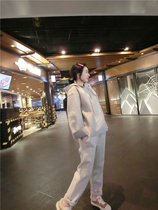 Special BORAKOO Korea Dongdaemun winter rice gray thickened wool woolen hooded sweater casual pants set
