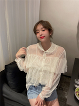 BORAKOO Korea Dongdaemun Summer Korea little sisters pet~Lotus leaf lace mesh shirt