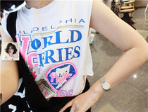 Special BORAKOO Korea Dongdaemun summer self-retention super good wear white fluorescent letter contrast color short-sleeved T-shirt