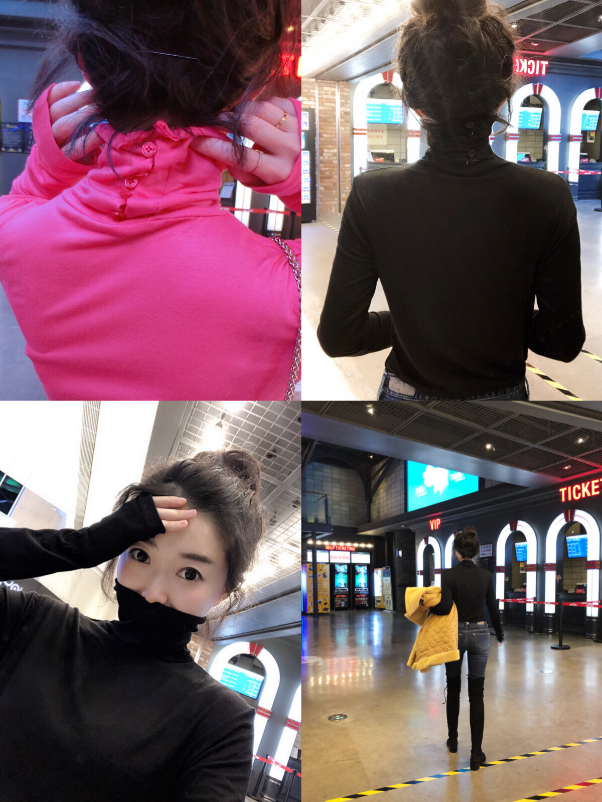 Special BORAKOO Korea Dongdaemun winter 2 colors~back neckline buttons~High neck elastic silk cotton base shirt T