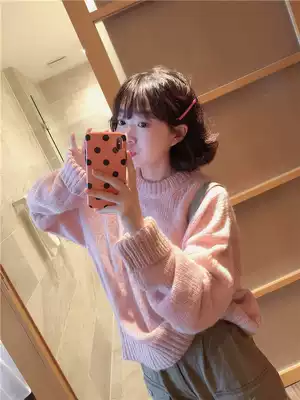 BORAKOO Korea East Gate autumn Super Love 2 color ~ gray white waxy powder high ji mohair round neck loose sweater