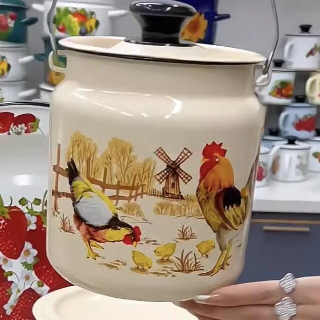 Enamel Lard Jar for Home Use, High-Temperature Resistant Meat Oil Jar, Oil Storage Jar, Russian Original Imported Enamel Kitchenware, Large Capacity Enamel Lard Jar for Home Use, High-Temperature Resistant Meat Oil Jar, Oil Storage Jar, Russian Original Imported Enamel Kitchenware, Large Capacity