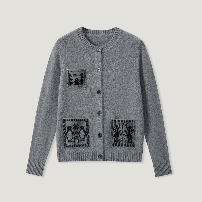 Middle-Aged Mom's Pure Wool Cardigan for Women, 2026 Spring and Autumn New Fashion High-End Jacquard Loose Plus-Size Knitted Sweater Middle-Aged Mom's Pure Wool Cardigan for Women, 2026 Spring and Autumn New Fashion High-End Jacquard Loose Plus-Size Knitted Sweater
