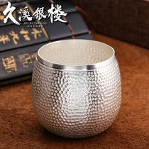 Jiuxi Silver House S999 Foot Silver Pure Hand Hammered Teacup Sterling Silver Large Capacity Wine Glass Master Cup Silver Cup Silver Tea Set